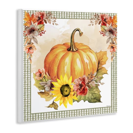 Stupell Industries Pumpkin with Flower Accent Canvas Wall Art